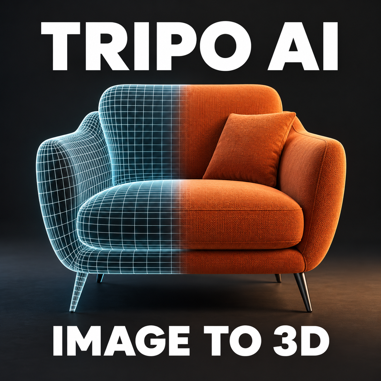 Illustrazione di una poltrona metà mesh e metà render: da immagine a modello 3D con Tripo AI